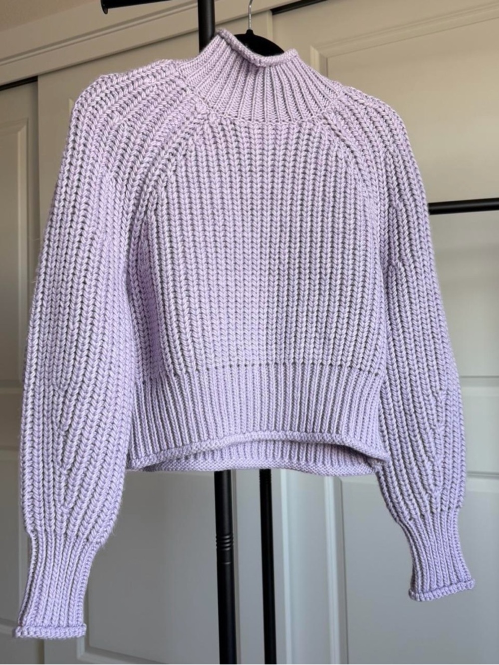 Lilac Ribbed High-Neck Women's Sweater